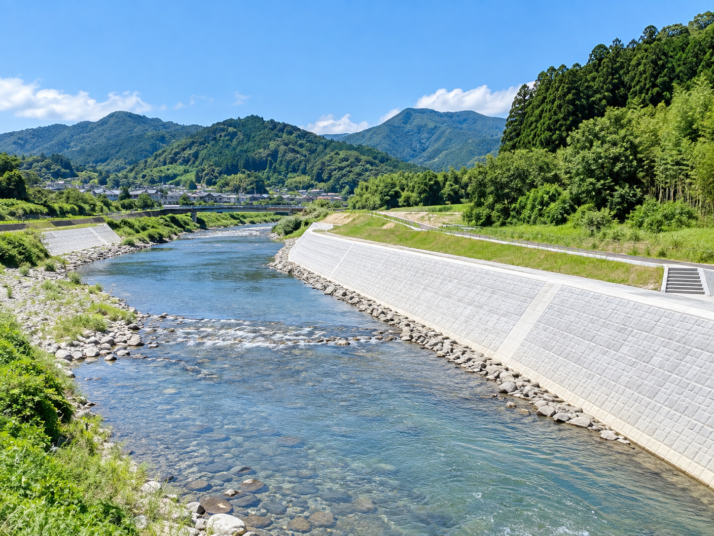 河川護岸整備工事の施工写真
